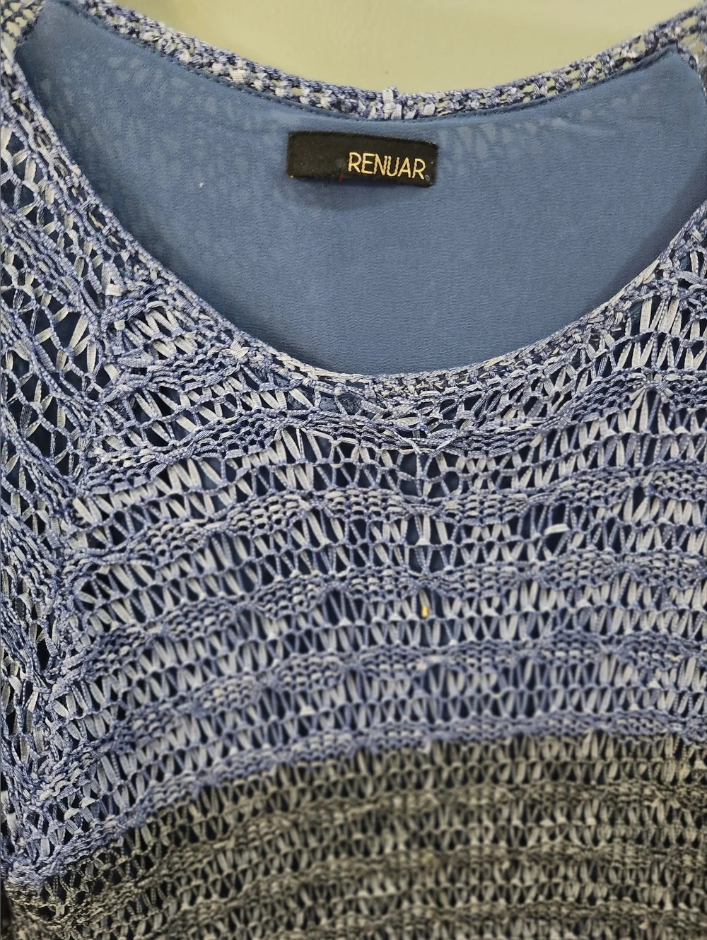 Renuar Blue Gradient Open-Knit Scoop Neck Sweater